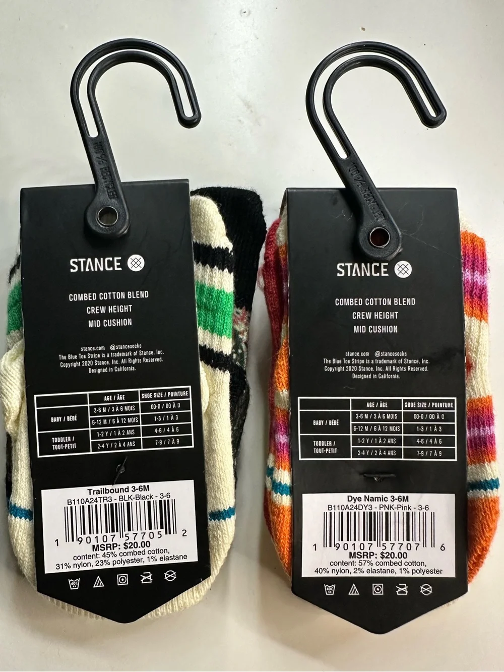 Stance BABY Casual Crew Socks - Black, Cream & Pink Accents